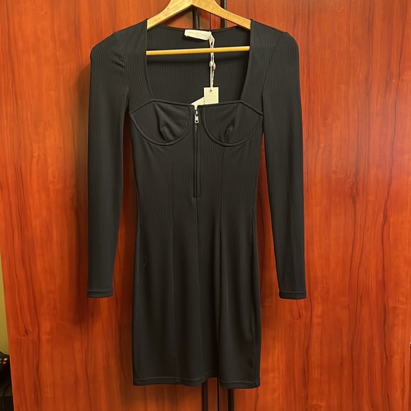 Jonathan Simkhai Standard Black Stretch Mini Dress Half Zip - Picture 6 of 7